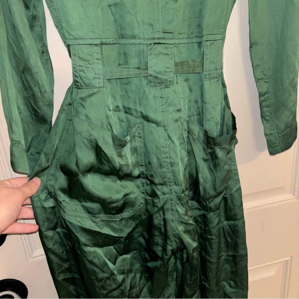 Guadalupe Design Emerald Green Long
Sleeve Cotton Lining Utility Silky Jumpsuit - Picture 12 of 15